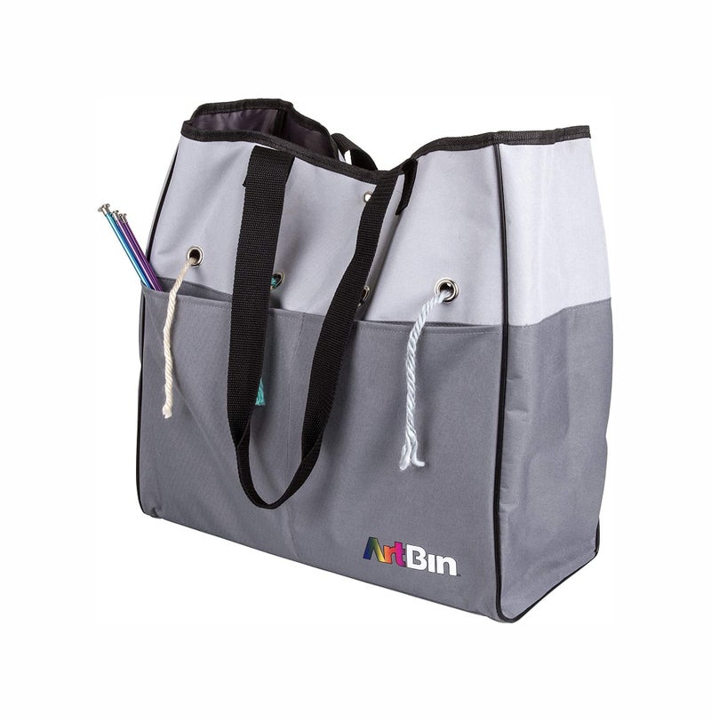 ArtBin 6821AG Yarn Tote, Portable Knitting & Crochet Storage Bag with Lift-Out Yarn Organizer, [1] Poly Canvas Tote Bag, Gray & Black - Image 1
